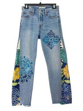 Levi’s Wedgie Premium Custom Jeans Waist 26 Womens Size 2 XS Levis Upcycled OOAK